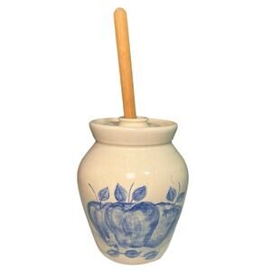 Vintage Casey Pottery Hand-Turned Stoneware Crock – Blue Apple Design